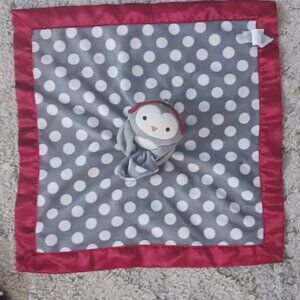 Old Navy Penguin Gray Polka Dot Lovey Security Blanket Silky Red Satin Edge 14”